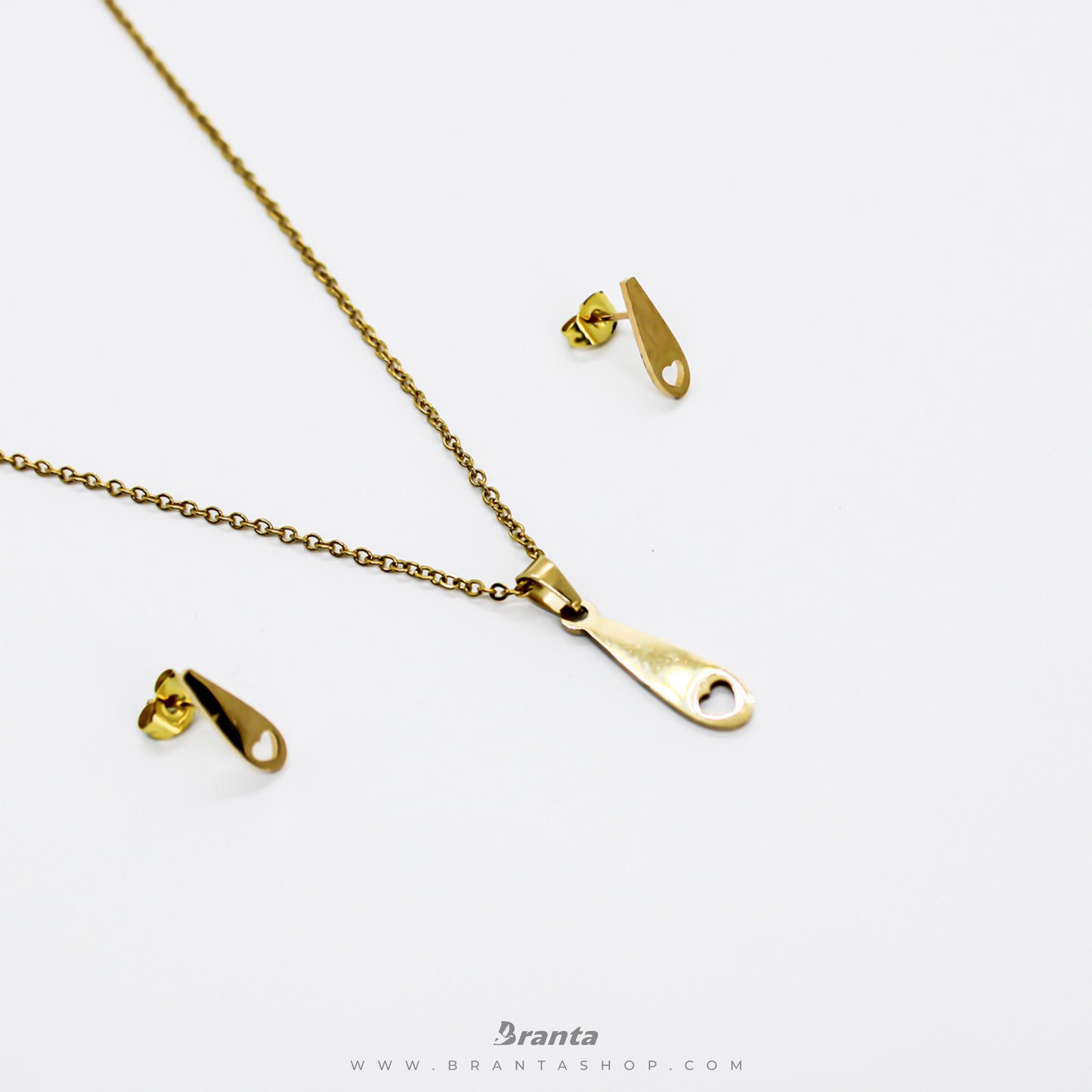 Gold Heart Pendant Necklace and Earring Set For Women
