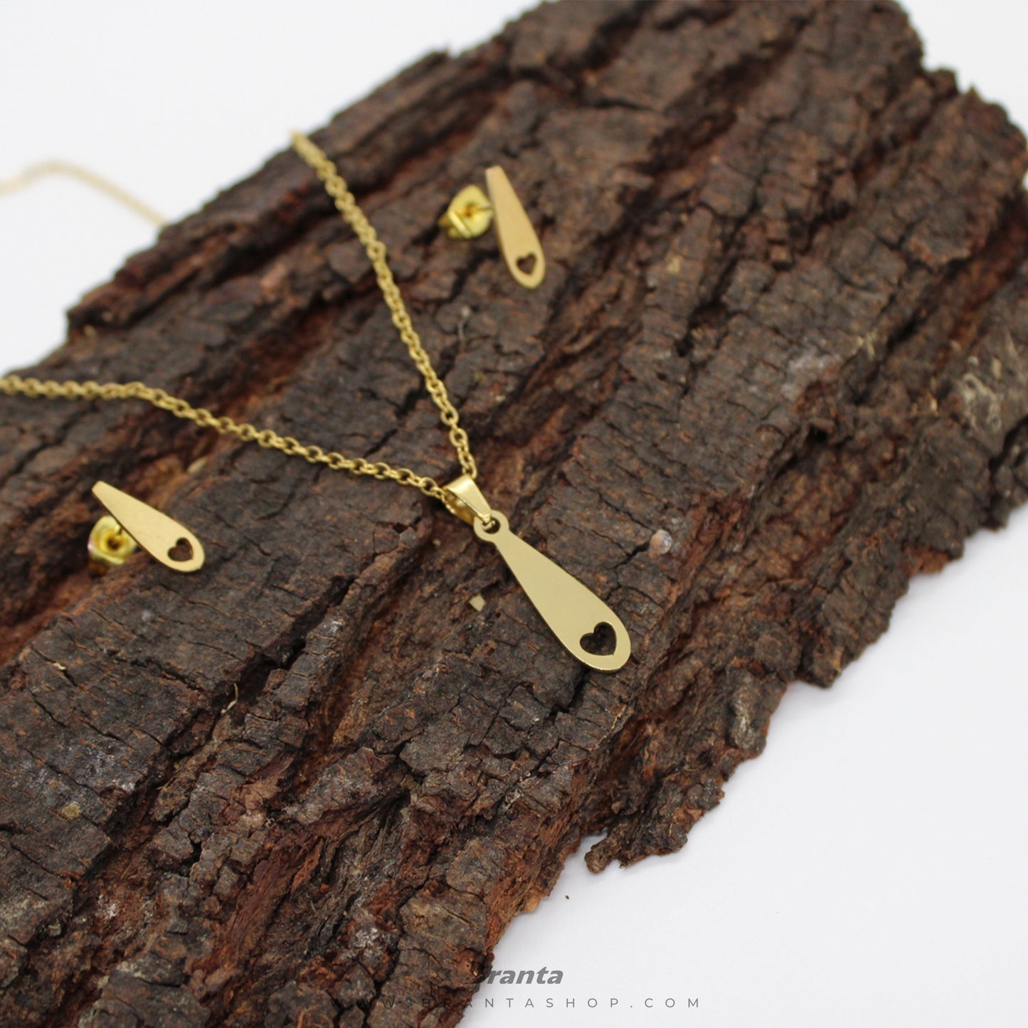 Gold Heart Pendant Necklace and Earring Set For Women