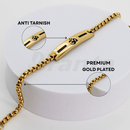 Premium Om Loose Gold Bracelet For Men With Black Line Pattern (8 Inch)