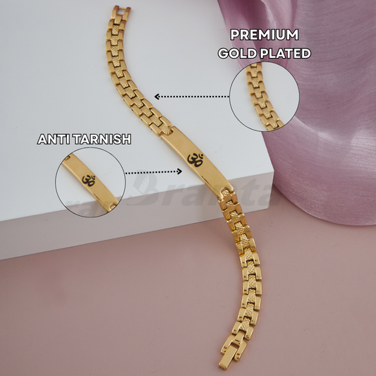 Shiny Om Loose Gold Bracelet For Men (8 Inch)