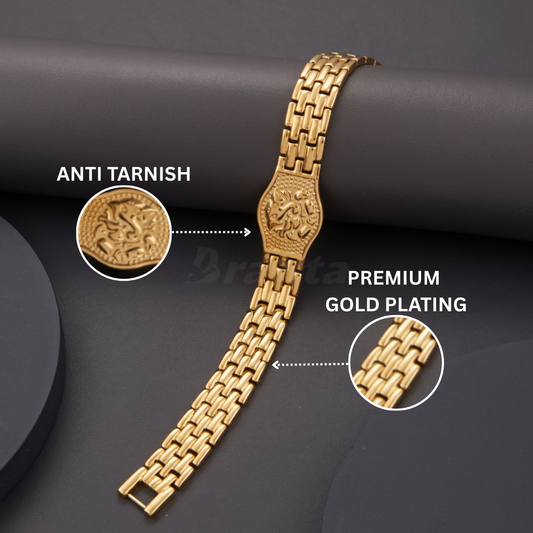 Premium Ganesh Gold Bracelet For Men (8 Inch)