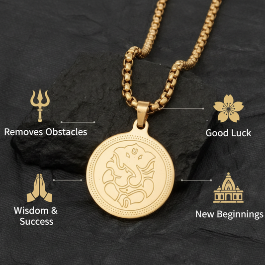 Ganesha's Blessing Pendant Gold Stainless Steel Necklace Chain For Men (24 Inch)