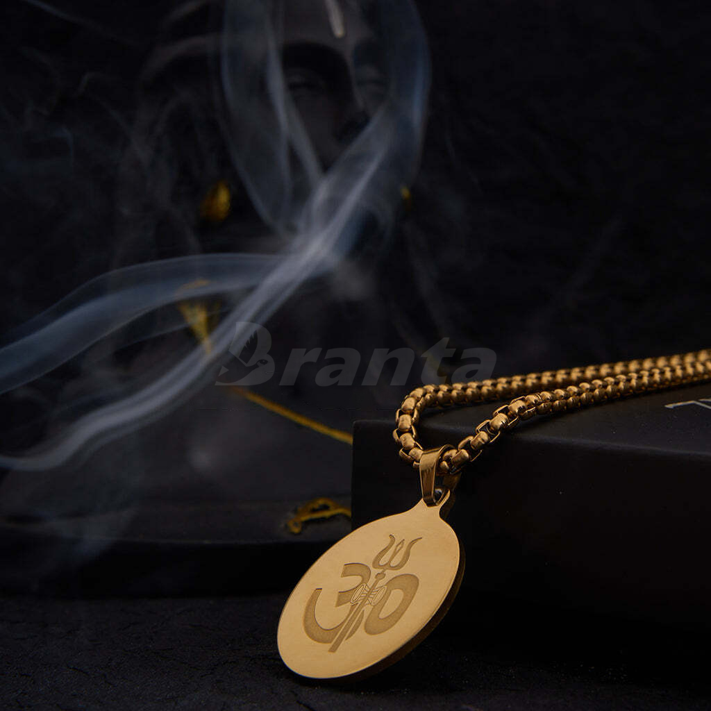 gold om trishul pendant chain for men