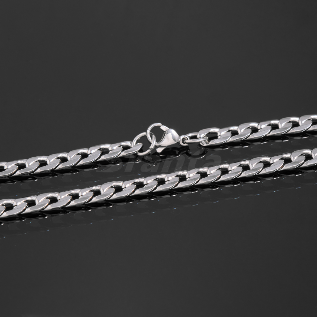 Silver Stainless Steel Curb Chain For Men (21.5 Inch)