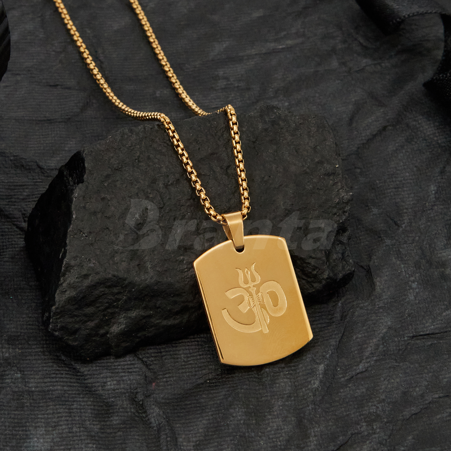 Om Trishul Power Gold Plated Pendant Chain Necklace (23 Inch)
