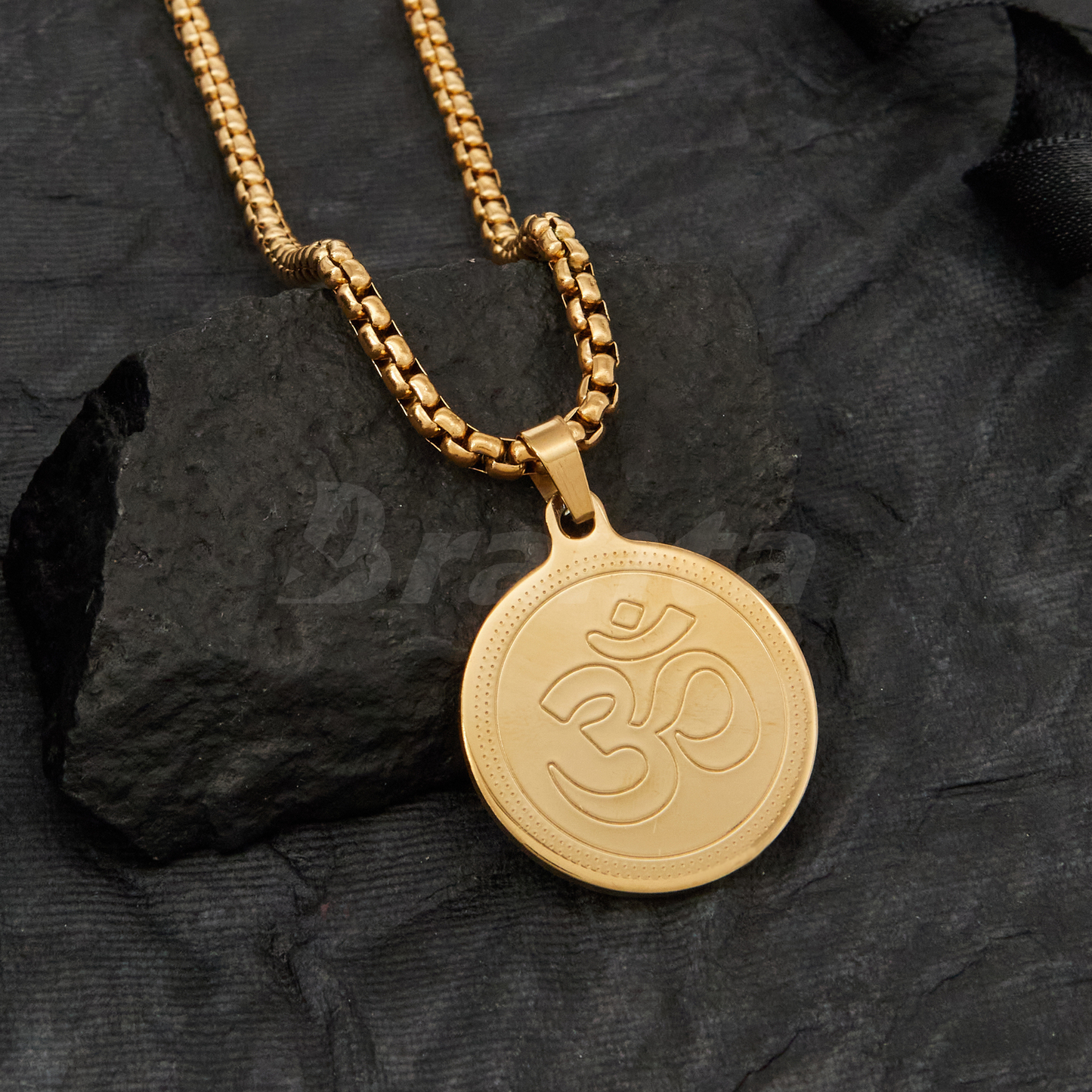 Om Pendant Gold Stainless Steel Necklace Chain For Men (24 Inch)