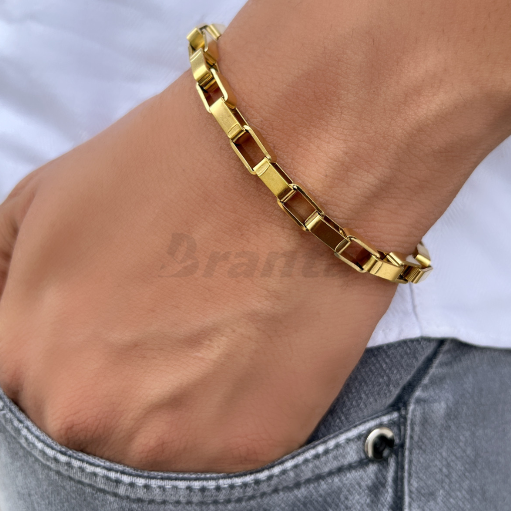 Gold Plated Square Link Bracelet 8 Inch