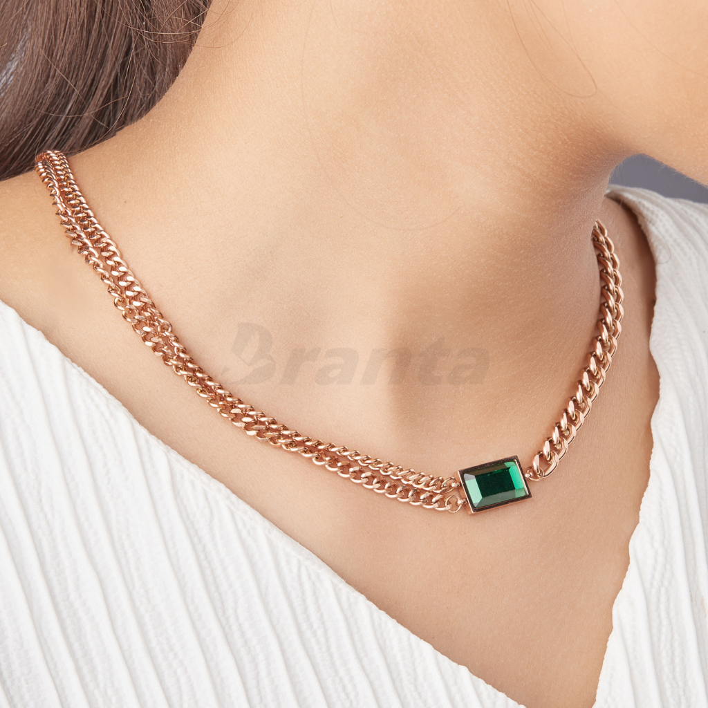 Rose Gold Emerald Cut Pendant Necklet