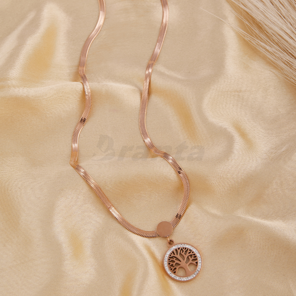 Life Tree Pendant Snake Rose Gold Necklace For Women