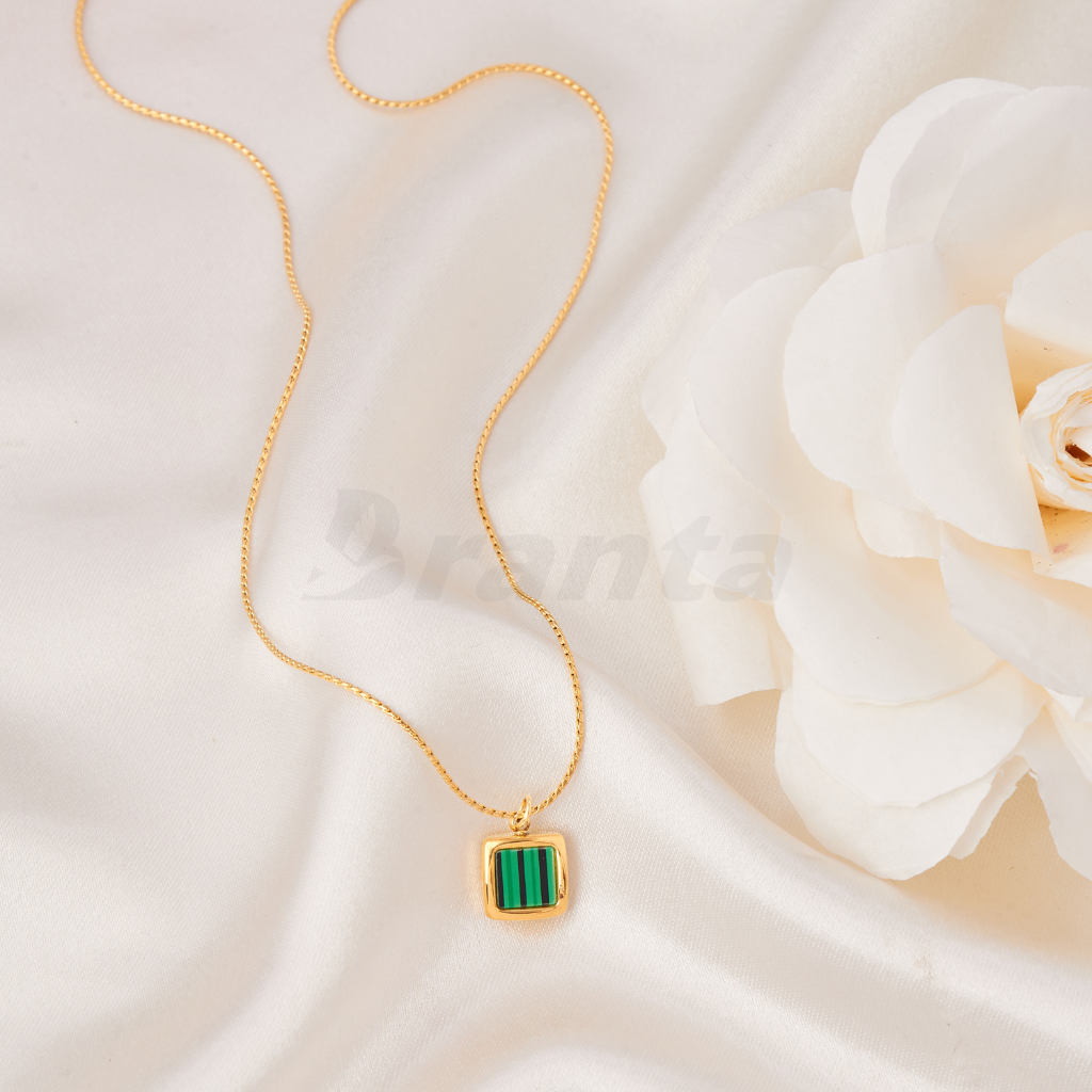 Green square pendant necklace deals