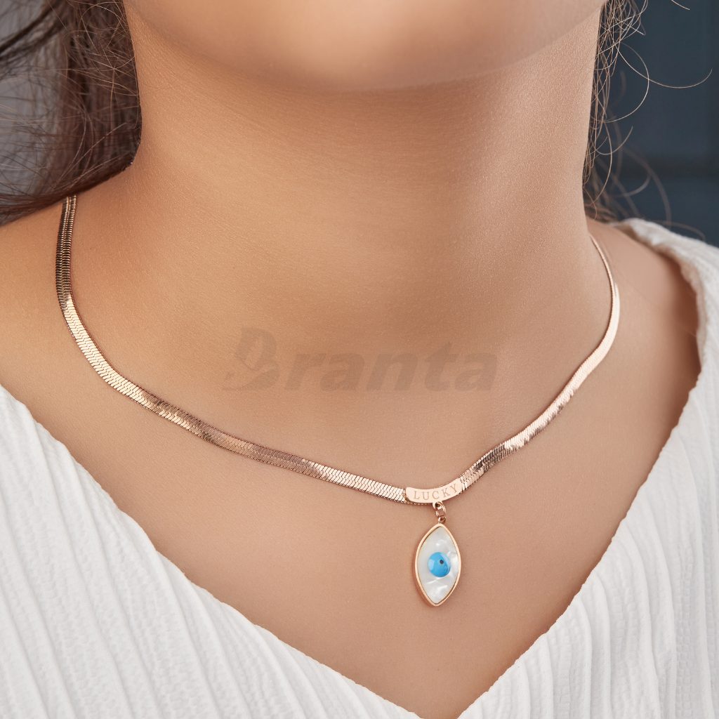 Lucky Evil Eye Pendant Snake Rose Gold Necklace For Women