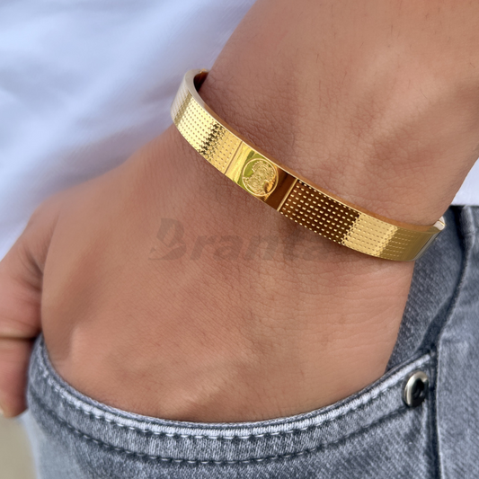Gold Hanuman Men's Cuff Bracelet With Dotted Pattern
