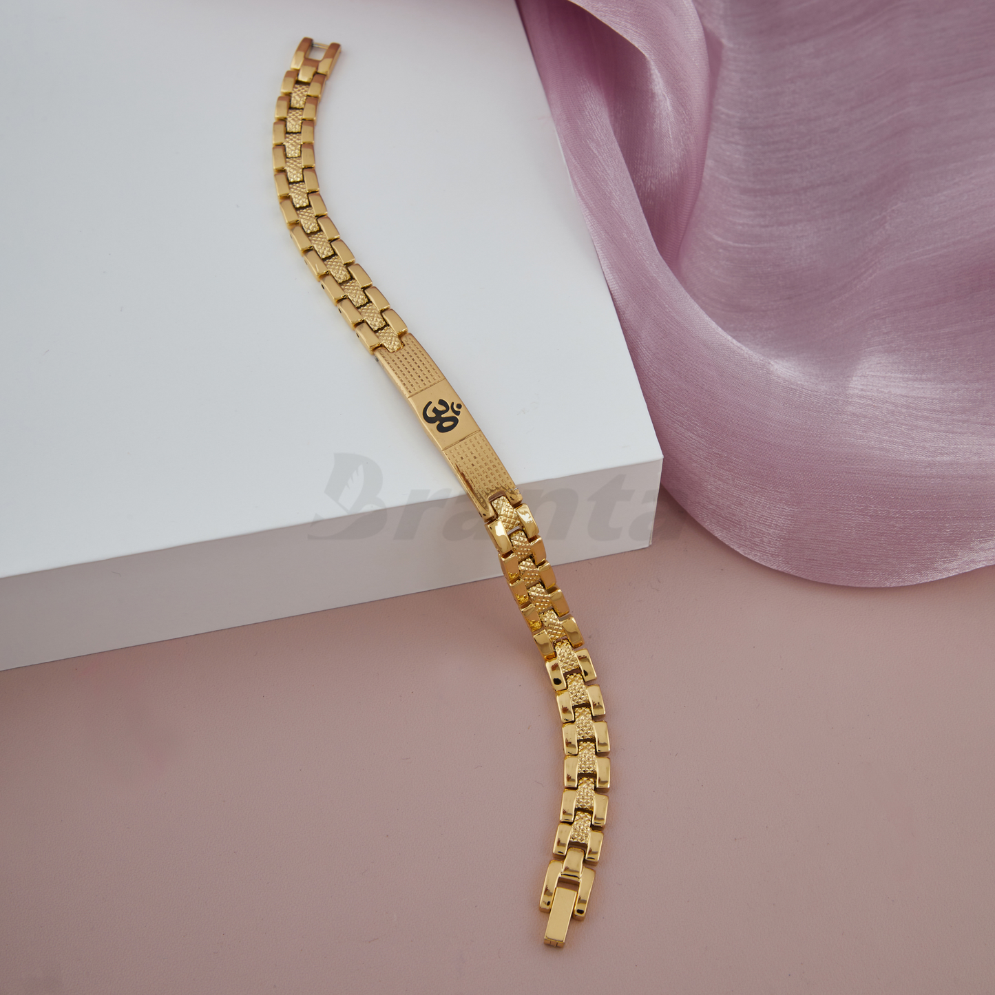 Om Loose Gold Bracelet For Men With Dotted Pattern (8 Inch)