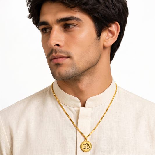 Gold Plated Detailed Cutwork Om Pendant Chain for Men | Aum Spiritual Necklace