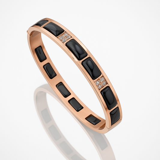 Elegant 4 Diamond Black Ceramic Stainless Steel Bracelet For Men