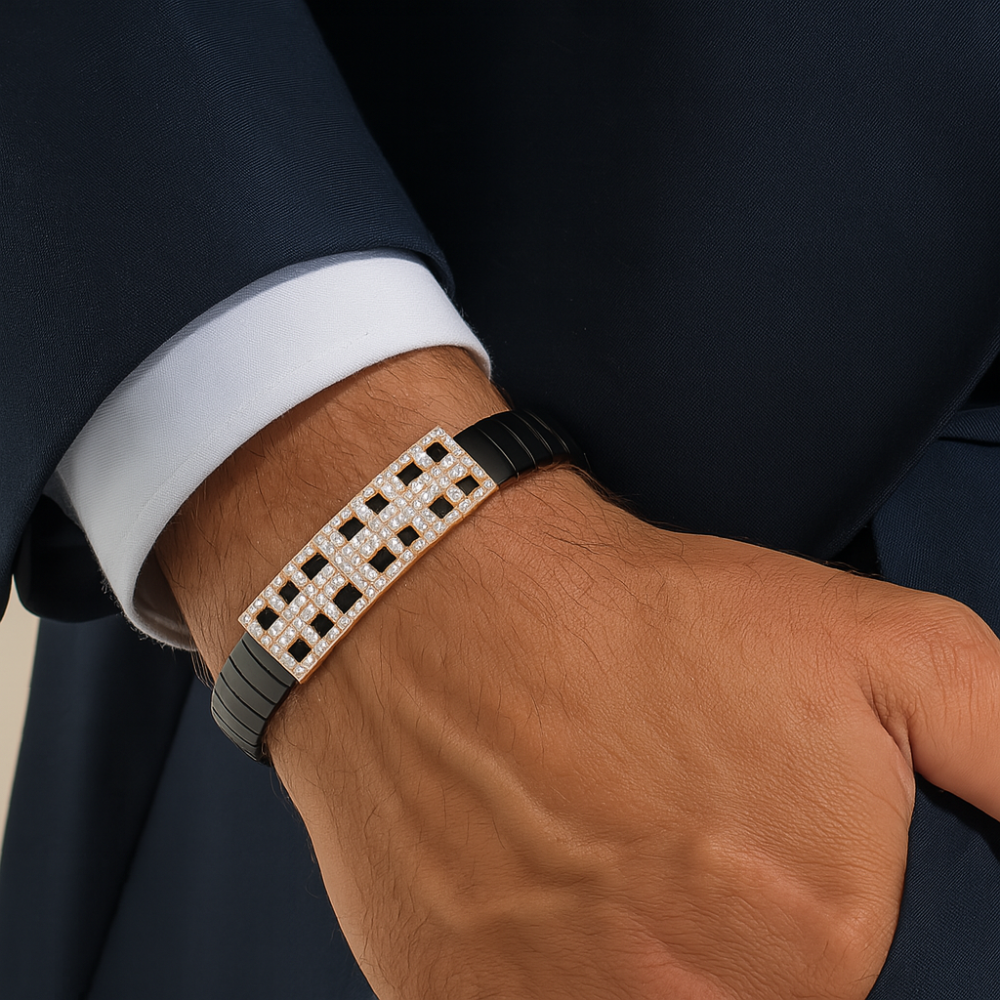 Grid Aura Luxe Ceramic Stainless Steel Bracelet For Men