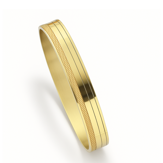 Elegant Gold Plated Kada Bracelet for Men – Matte Finish with Dual Line Design