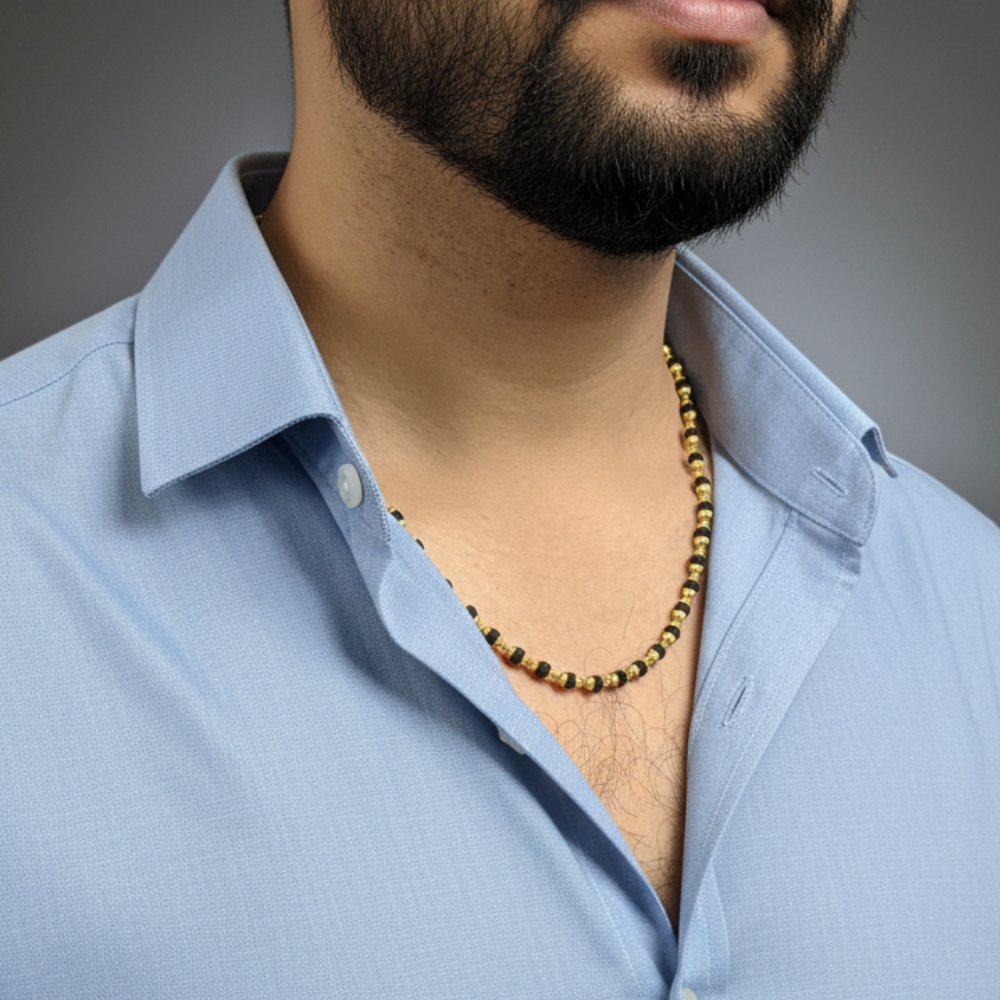 Gold - Plated Rudraksha Mala For Men - 4 MM