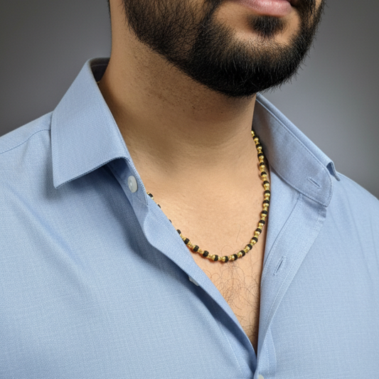 Gold - Plated Rudraksha Mala For Men - 5 MM