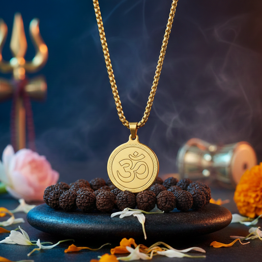 Om Pendant Gold Stainless Steel Necklace Chain For Men (24 Inch)