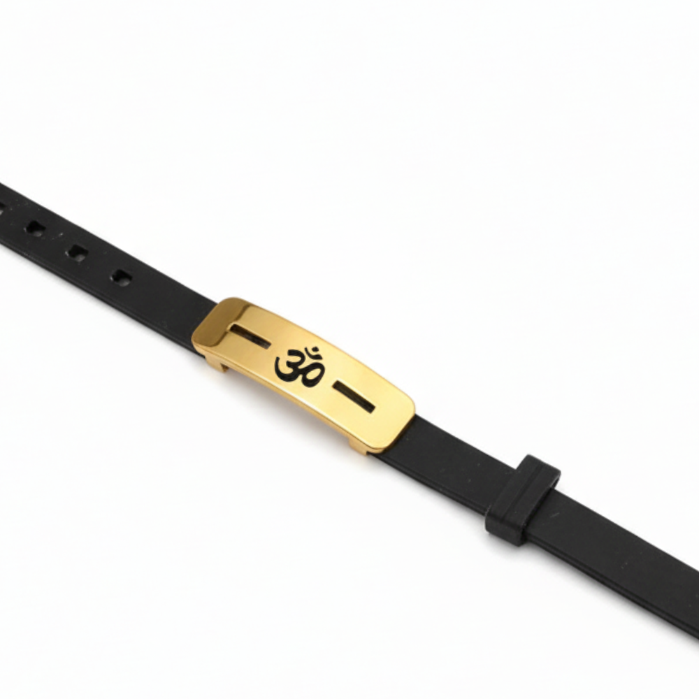 Om Black line Silicon Men's Gold Bracelet
