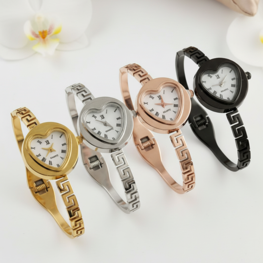 Heartora Stainless Steel Heart Dial Watch for Women