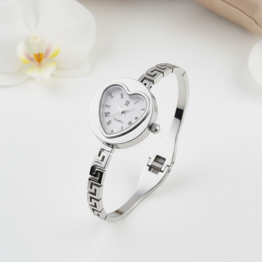 Heartora Stainless Steel Heart Dial Watch for Women