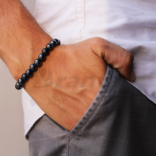 RIEKI Gun Metal Crystals Bracelet For Men