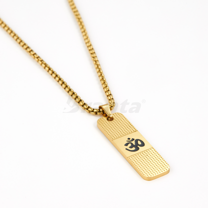 Om Pendant Dotted Design Gold Chain For Men (24 Inch)