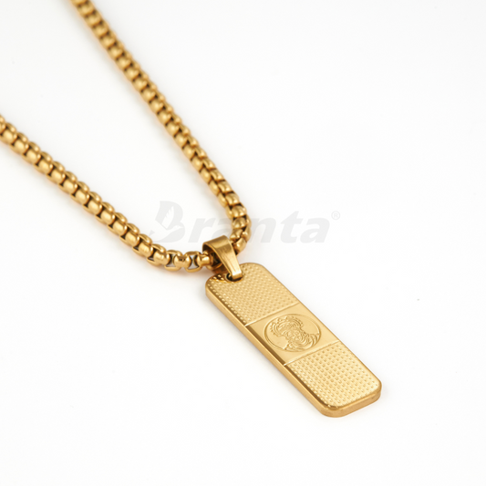 Hanuman Pendant With Dotted Pattern Gold Stainless Steel Necklace Chain For Men (24 Inch)