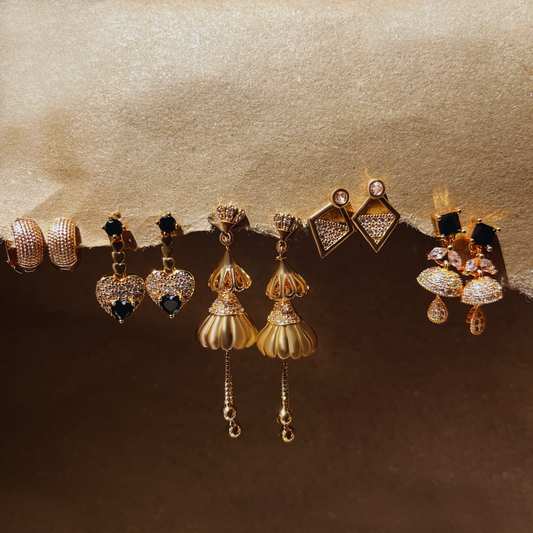 Set of 5 Minimal Jhumkas and Elegant Earrings