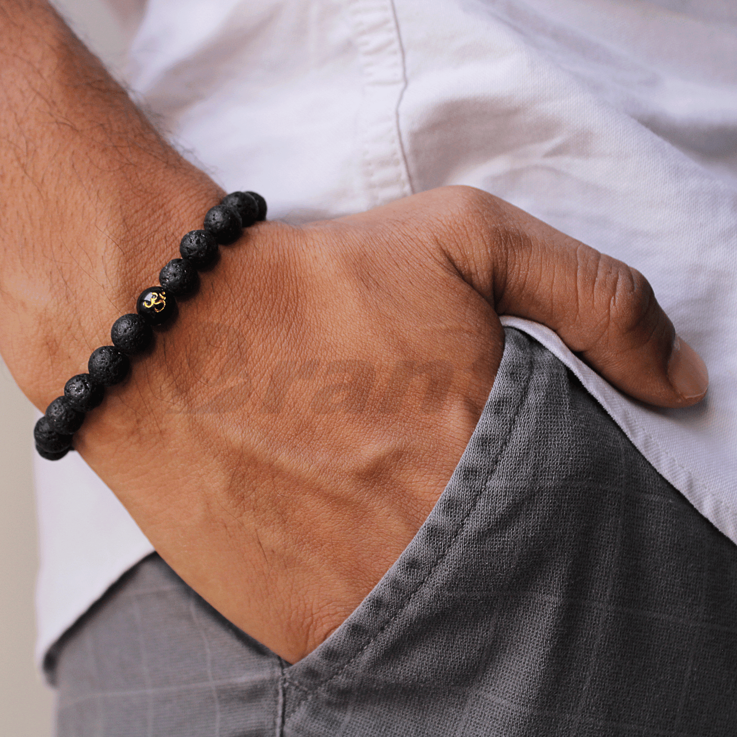 Om Symbol Lava Stone Bracelet For men