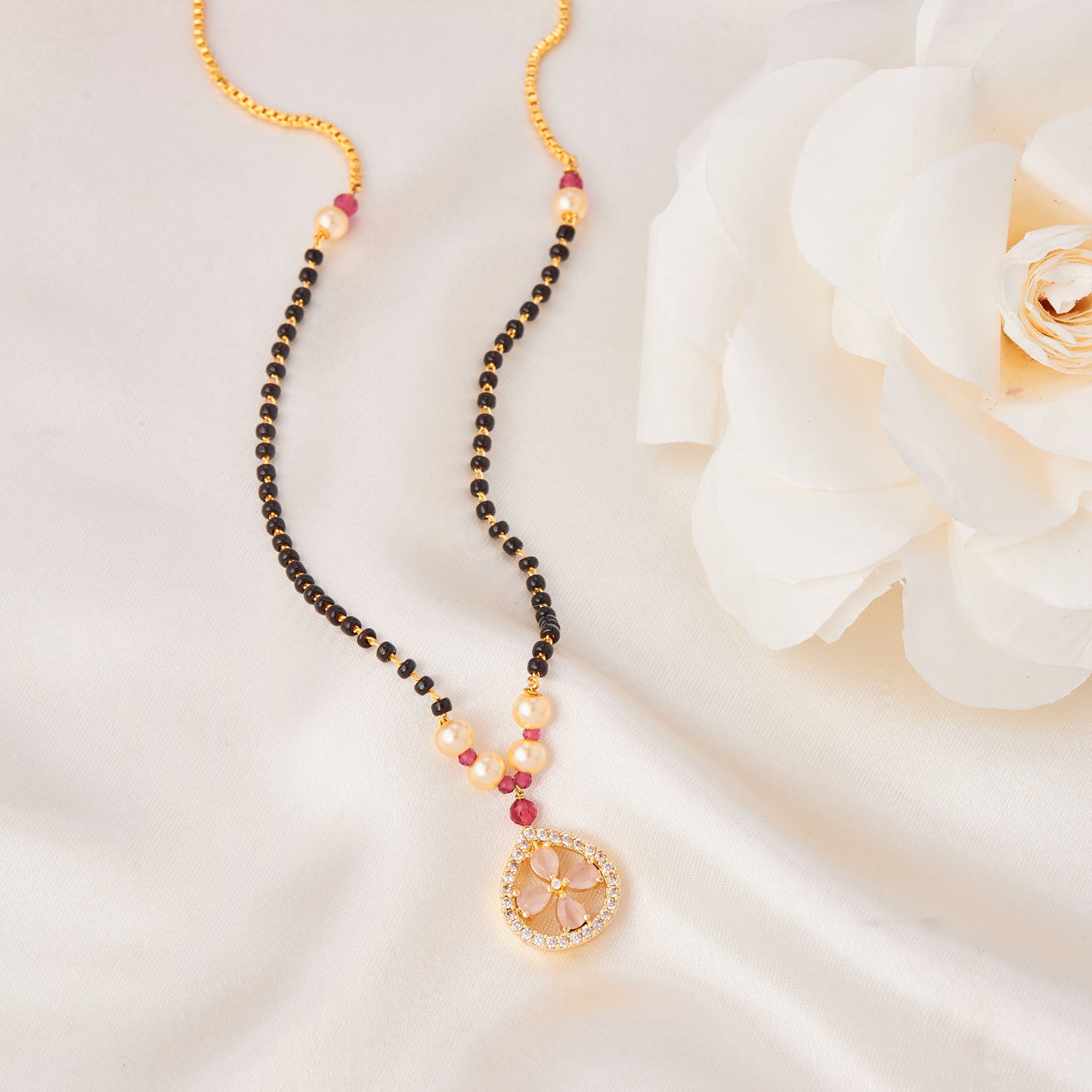 Pink Diamond Flower Mangalsutra For Women