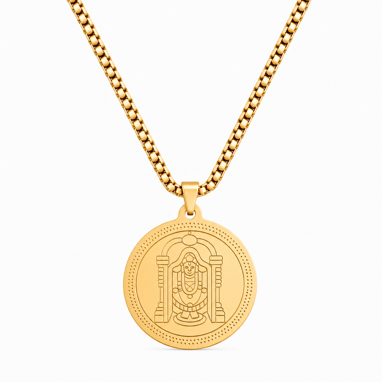 Divine Tirupati Balaji Pendant Gold Stainless Steel Necklace Chain For Men (24 Inch)