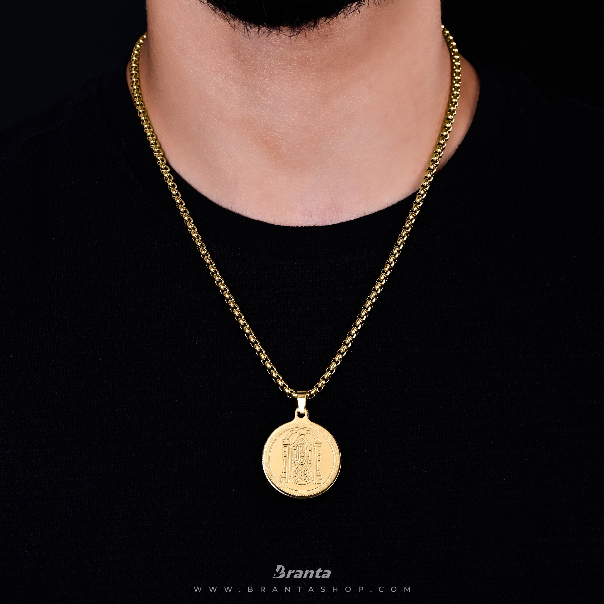Bold by Priyaasi Dumbbell Gold & Silver-Toned Pendant Chain for Men