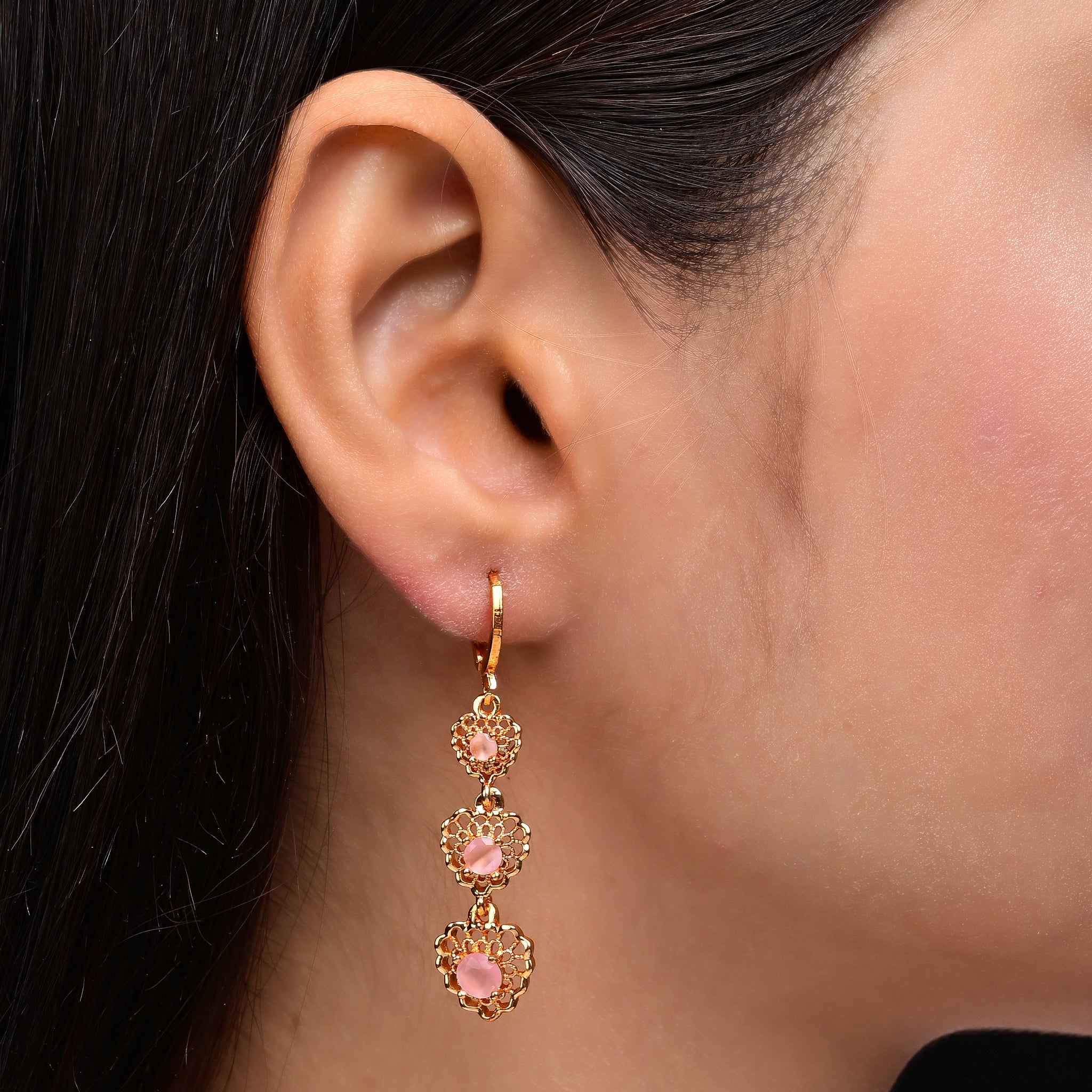 pink color jhumki earrings for women