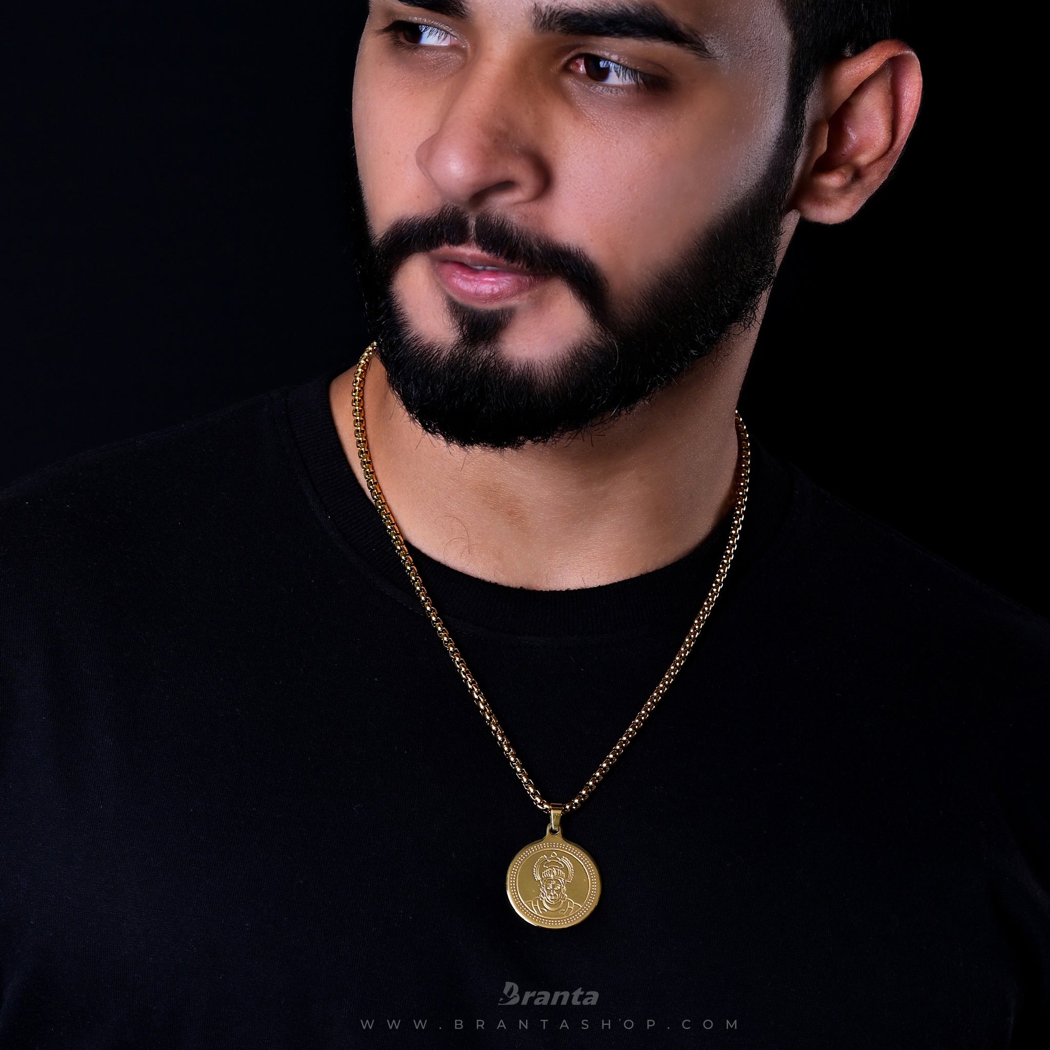 GURHAN Mens Gold Pendant Necklace, 28mm Round, with Coin and Diamond
