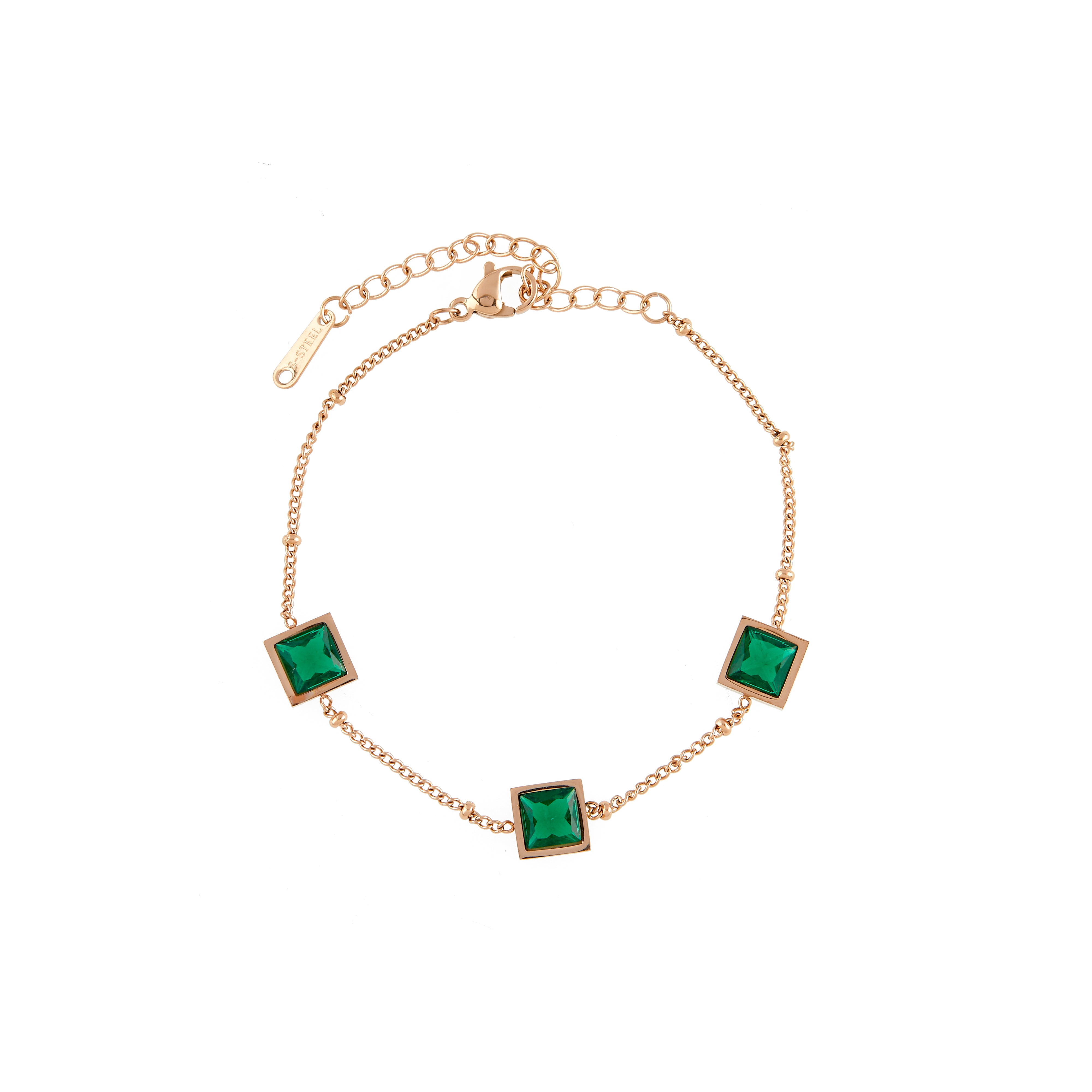 Rose Gold Emerald Crystal Bracelet Bracelet - Mesmerize India