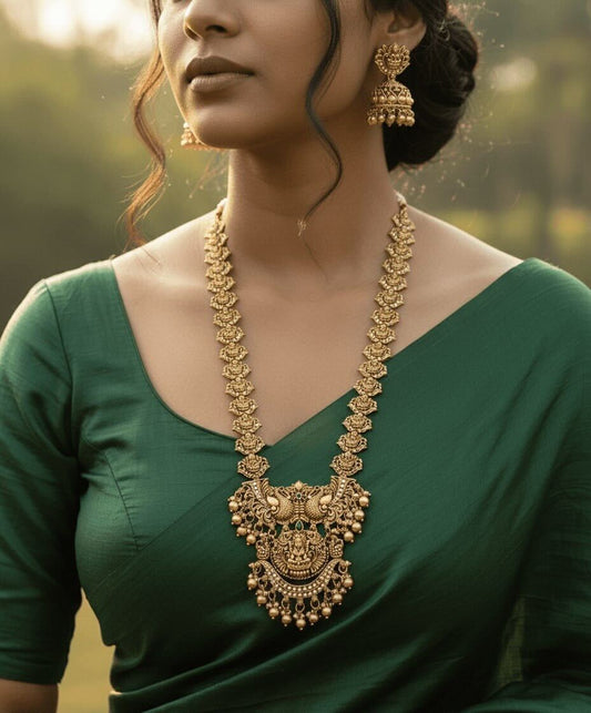 Antique Temple Gold Necklace Set with Earrings For Women