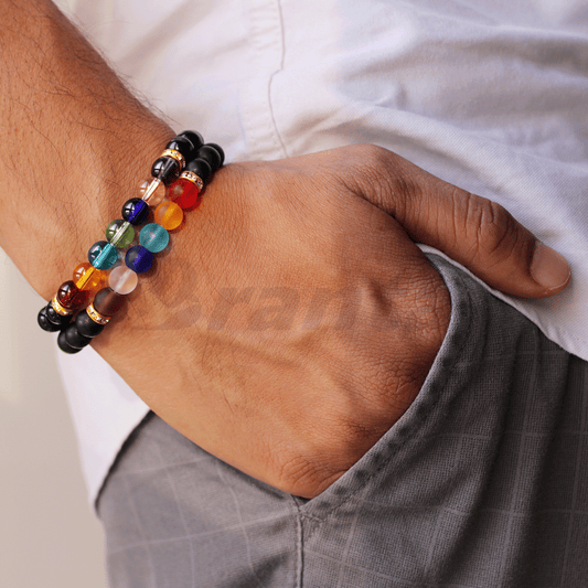 7 Chakra Black Stone Bracelet For Men Combo