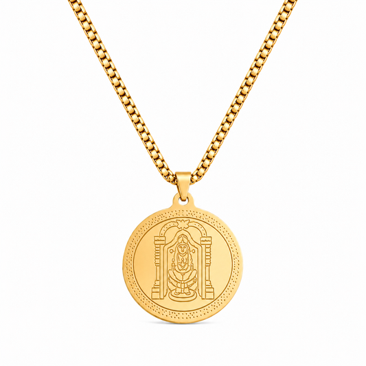 Divine Tirupati Balaji Pendant Gold Stainless Steel Necklace Chain For Men (24 Inch)