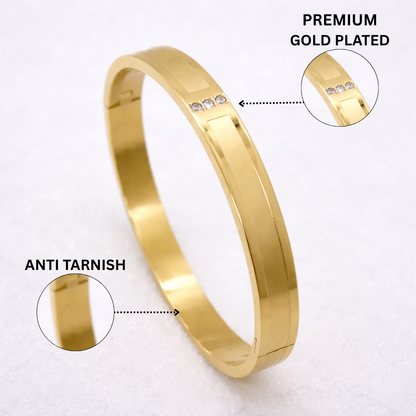 Matte and Shiny Finish with Three Diamond Gold Bracelet for Men