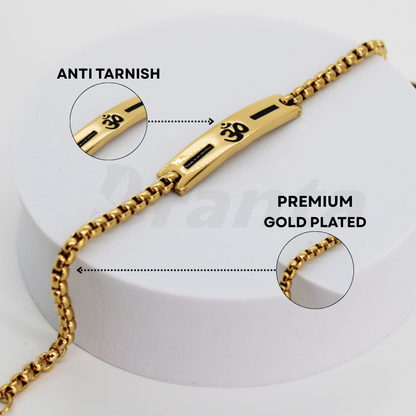 Premium Om Loose Gold Bracelet For Men With Black Line Pattern (8 Inch)