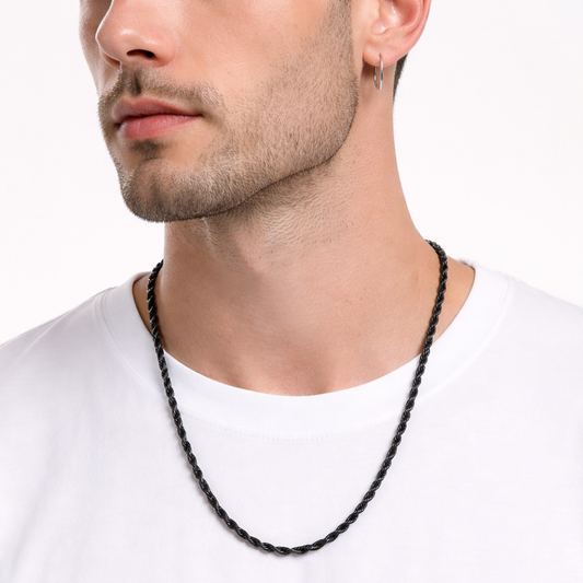 Black Rope Chain Necklace For Men (22 Inch)