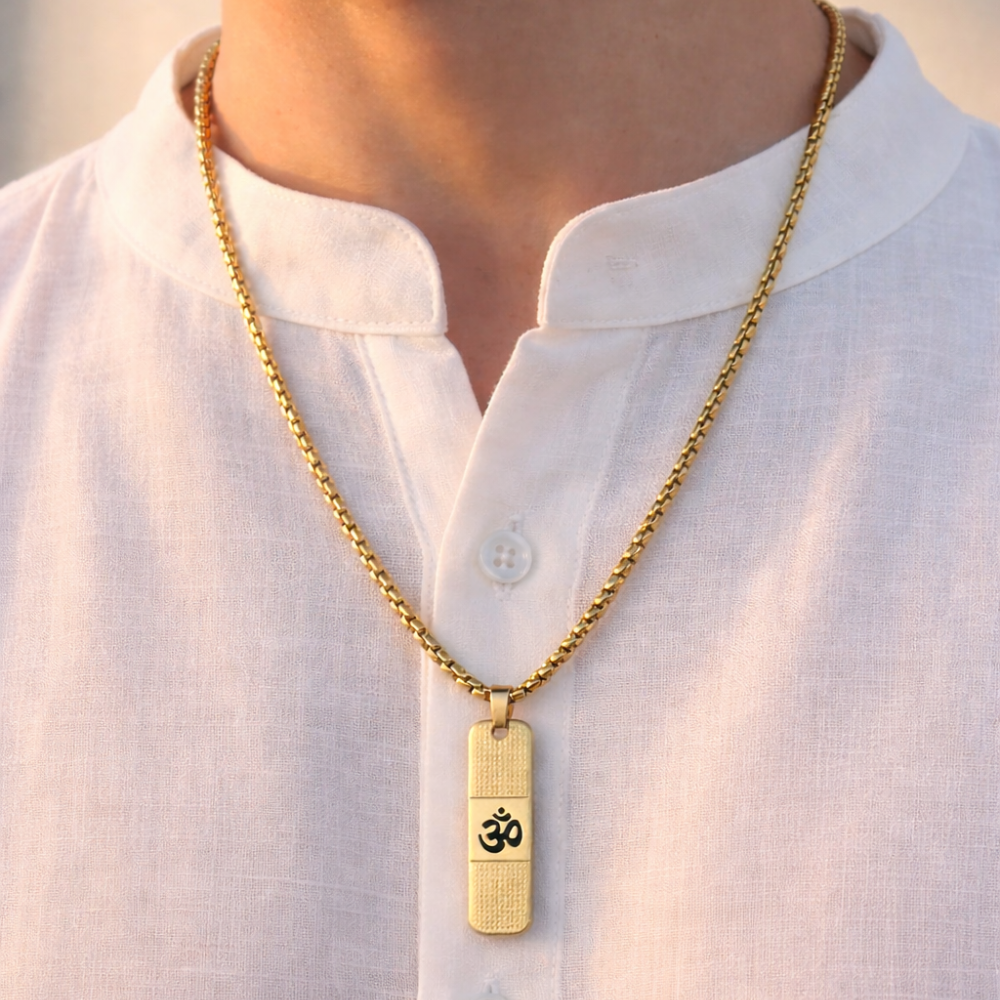 Om Pendant Dotted Design Gold Chain For Men (24 Inch)