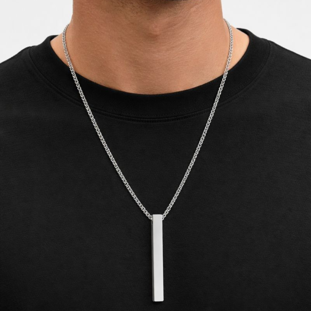 Silver Bar Pendant Chain Necklace For Men