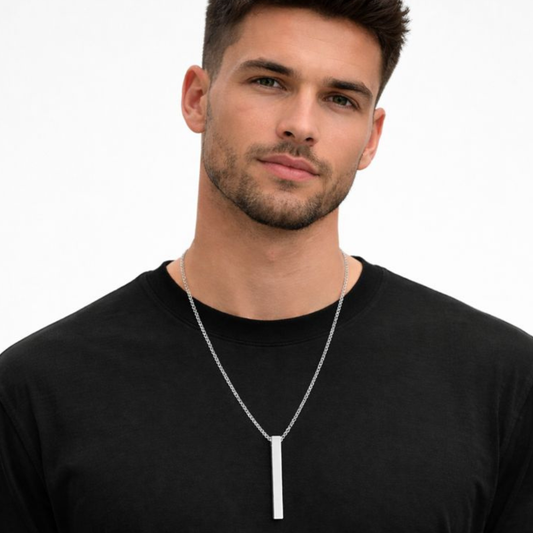 Silver Bar Pendant Chain Necklace For Men