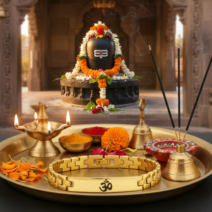 Shiny Om Loose Gold Bracelet For Men (8 Inch)