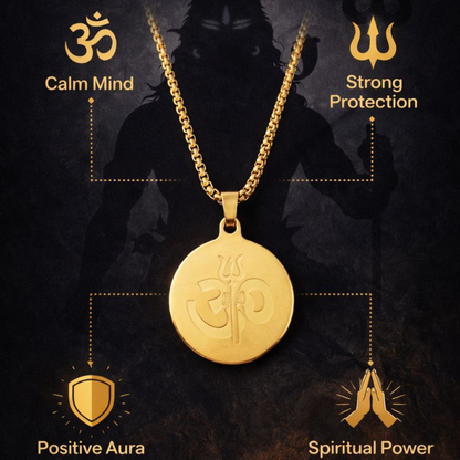 Om Trishul Pendant Gold Stainless Steel Necklace Chain For Men (24 Inch)