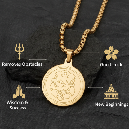 Ganesha's Blessing Pendant Gold Stainless Steel Necklace Chain For Men (24 Inch)